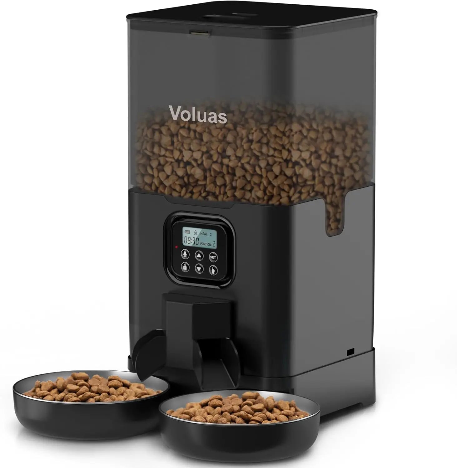 Automatic Cat Feeder for Two Cats, Double Pet Feeder with 2 Stainless Steel Bowls, 6L Timed Cat Feeders with Memory Function