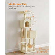 Cat Tree, 61Inch Cat Tower For Indoor Cats, Plush MultiLevel Cat Condo With 5 ching Posts, 2 Perches, 2 Caves, Hammock, 2