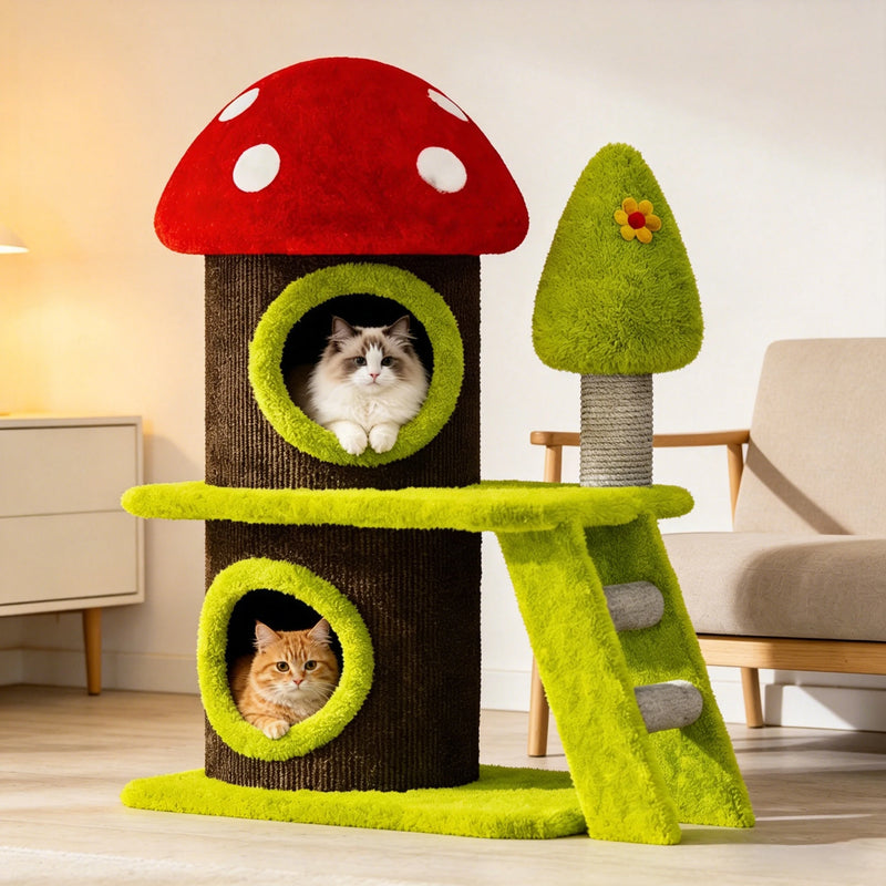 Modern Mushroom-Themed Cat Tree Tower, 30.7" Tall with Sisal Scratching Posts, Suitable for Indoor Multi-Cat Households