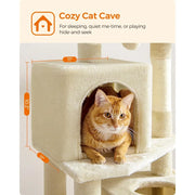 Cat Tree, 61Inch Cat Tower For Indoor Cats, Plush MultiLevel Cat Condo With 5 ching Posts, 2 Perches, 2 Caves, Hammock, 2