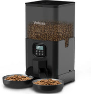 Automatic Cat Feeder for Two Cats, Double Pet Feeder with 2 Stainless Steel Bowls, 6L Timed Cat Feeders with Memory Function