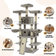 FOOWIN 173cm 68in Large Multi Level Cat Tree Tower Indoor Activity Center 2 Condos 3 Plush Perches Scratching Post Kitten Pet