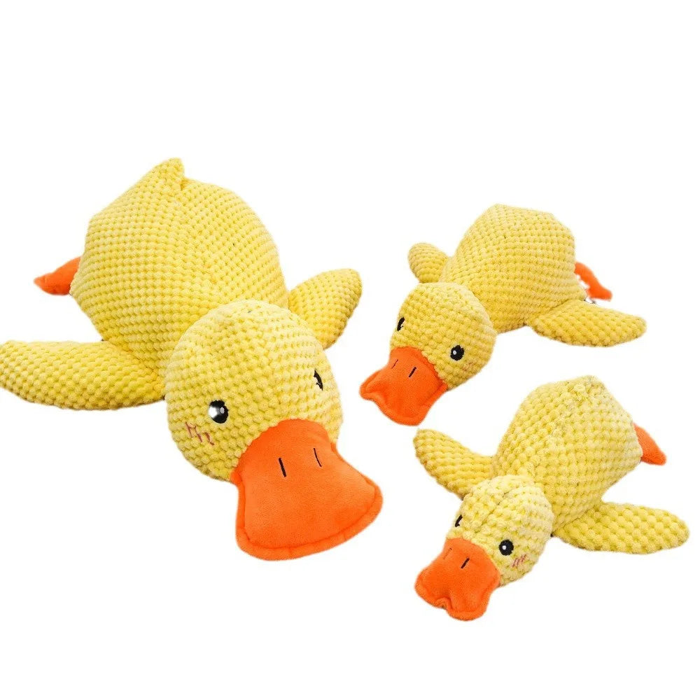 Yellow Duck Dog Plush Toy Squeaky Bite Resistant Pet Companion for Anxiety Relief Sleep Play