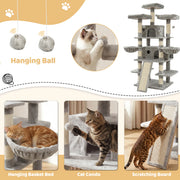 FOOWIN 173cm 68in Large Multi Level Cat Tree Tower Indoor Activity Center 2 Condos 3 Plush Perches Scratching Post Kitten Pet