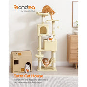 Cat Tree, 61Inch Cat Tower For Indoor Cats, Plush MultiLevel Cat Condo With 5 ching Posts, 2 Perches, 2 Caves, Hammock, 2